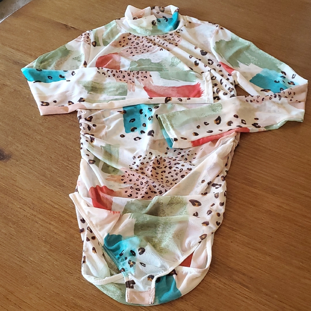 NWT FSL + Apparel Colorful Animal  Print  Mesh Bodysuit Large